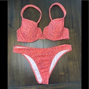 SHADE & SHORE 2 piece bikini set womens size 34B Small bottoms Coral pink